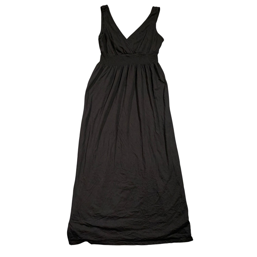 Old Navy Womens Large Black Smocked Waist V-Neck Cotton Modal‎ Jersey Maxi Dress